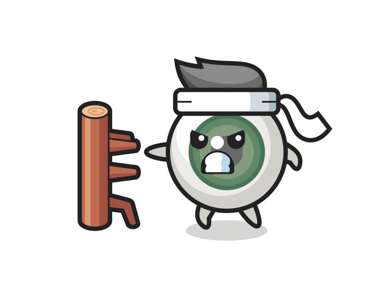 eyeball cartoon illustration as a karate fighter vector