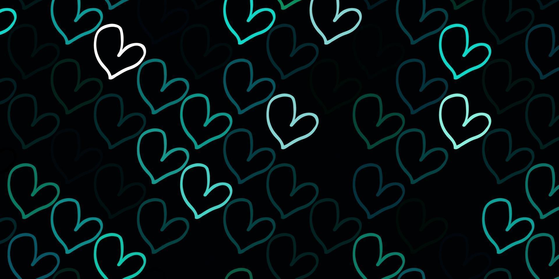 Light Green vector background with Shining hearts.