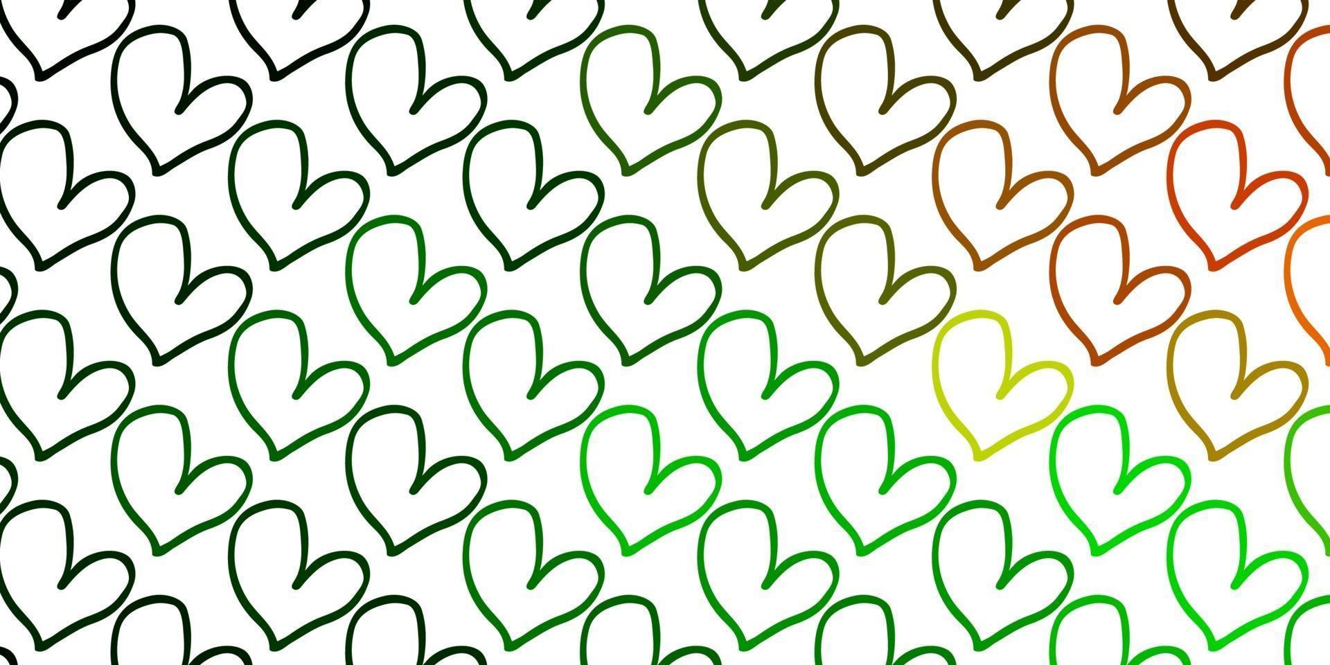 Light Green, Red vector template with doodle hearts.