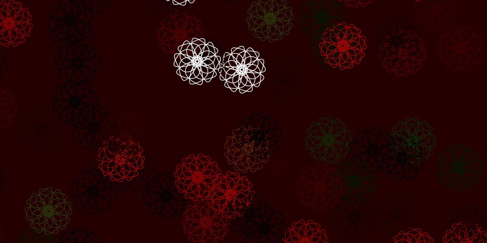 Light Green, Red vector doodle pattern with flowers.