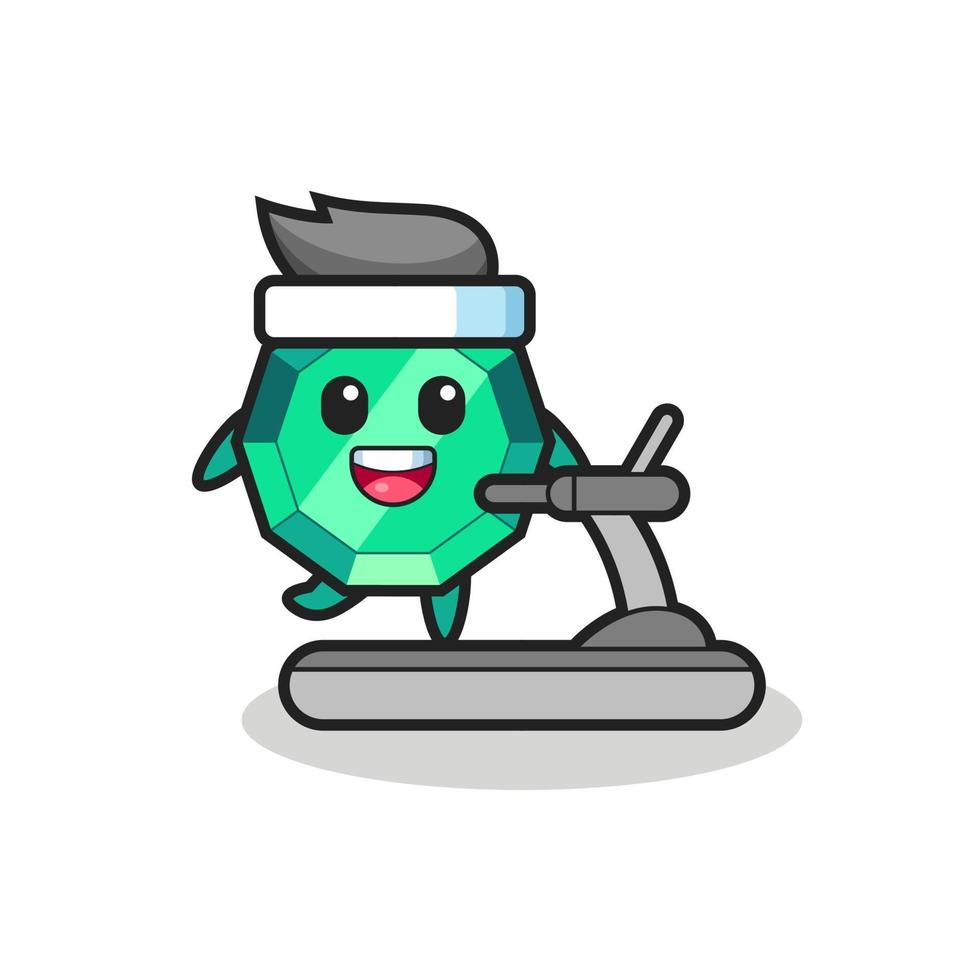 emerald gemstone cartoon character walking on the treadmill vector