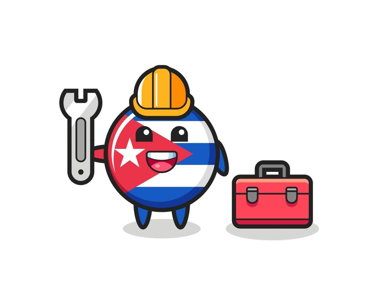 Mascot cartoon of cuba flag badge as a mechanic vector