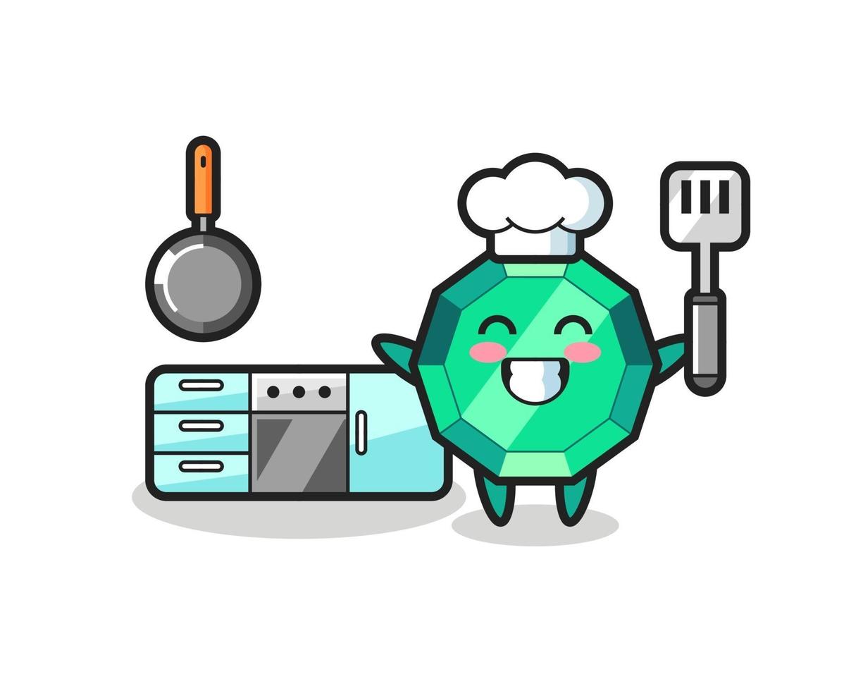 emerald gemstone character illustration as a chef is cooking vector