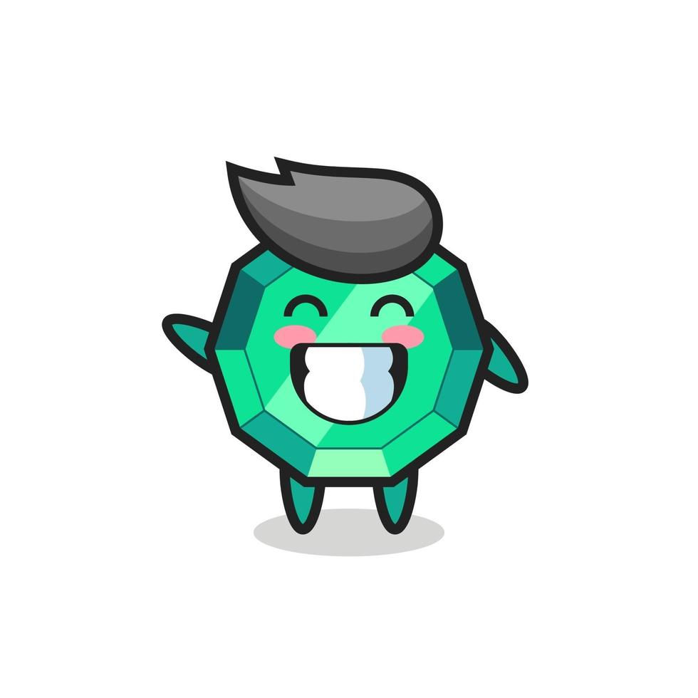 emerald gemstone cartoon character doing wave hand gesture vector