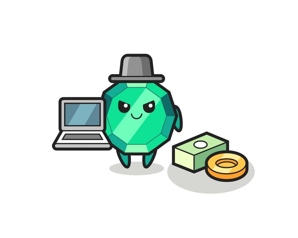 Mascot Illustration of emerald gemstone as a hacker vector