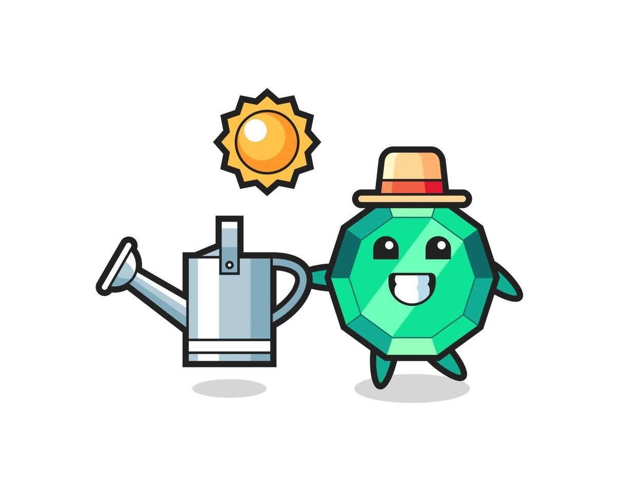 Cartoon character of emerald gemstone holding watering can vector