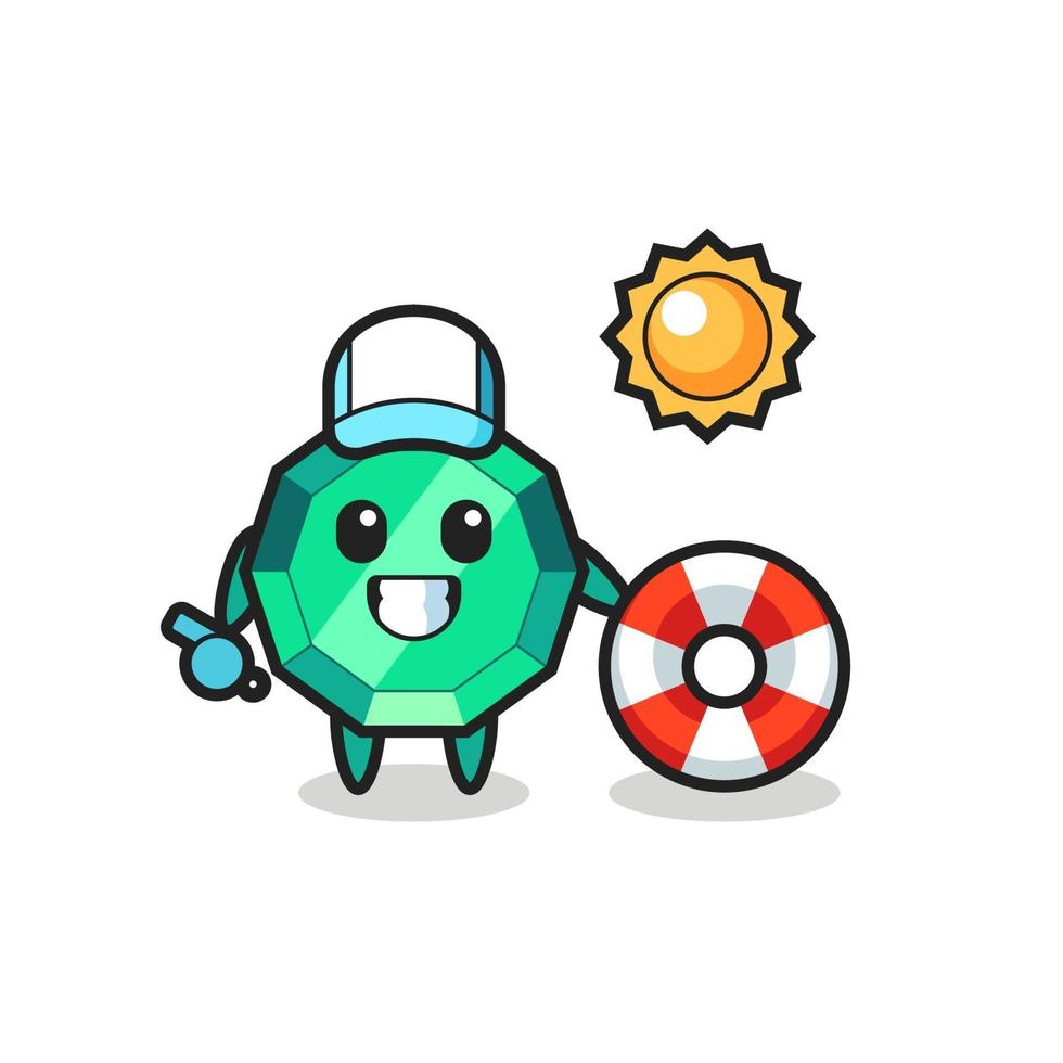 Cartoon mascot of emerald gemstone as a beach guard vector