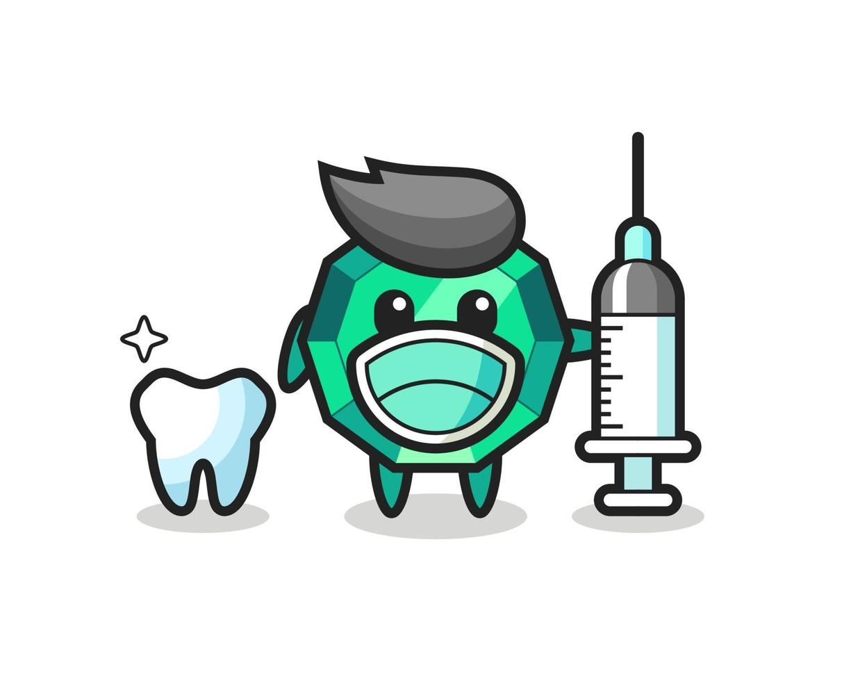 Mascot character of emerald gemstone as a dentist vector