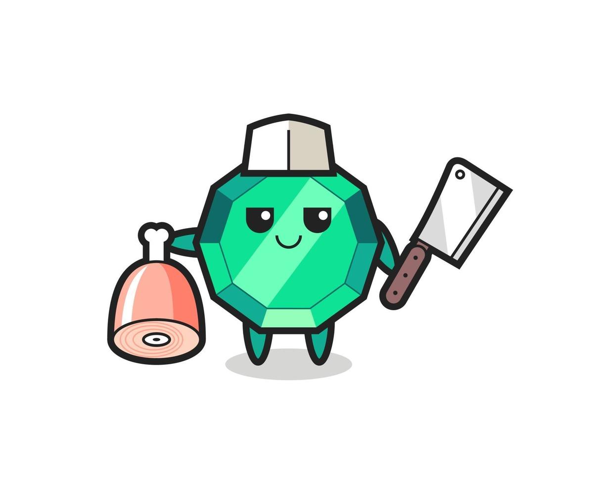 Illustration of emerald gemstone character as a butcher vector