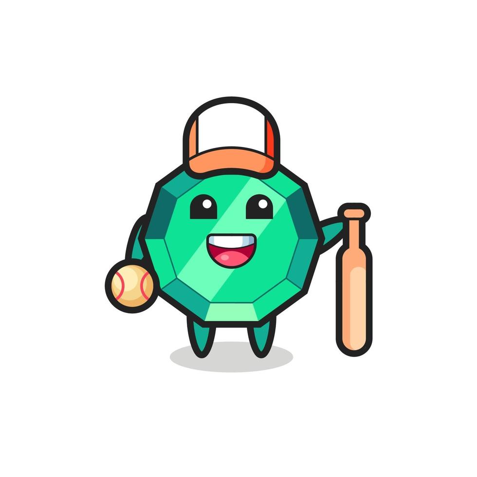 Cartoon character of emerald gemstone as a baseball player vector