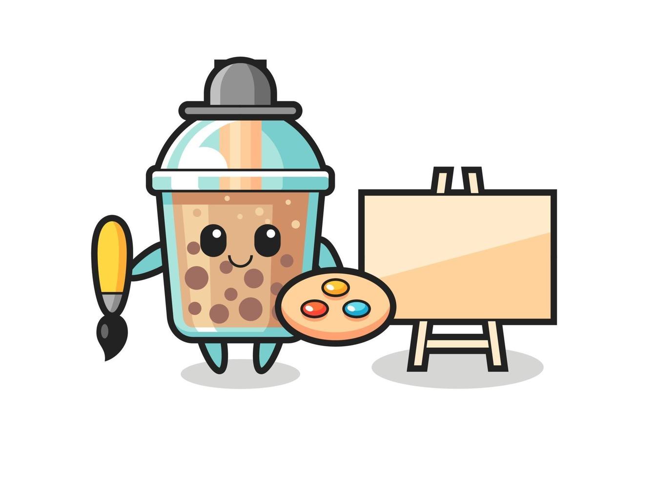 Ilustración de la mascota del té de burbujas como pintor vector