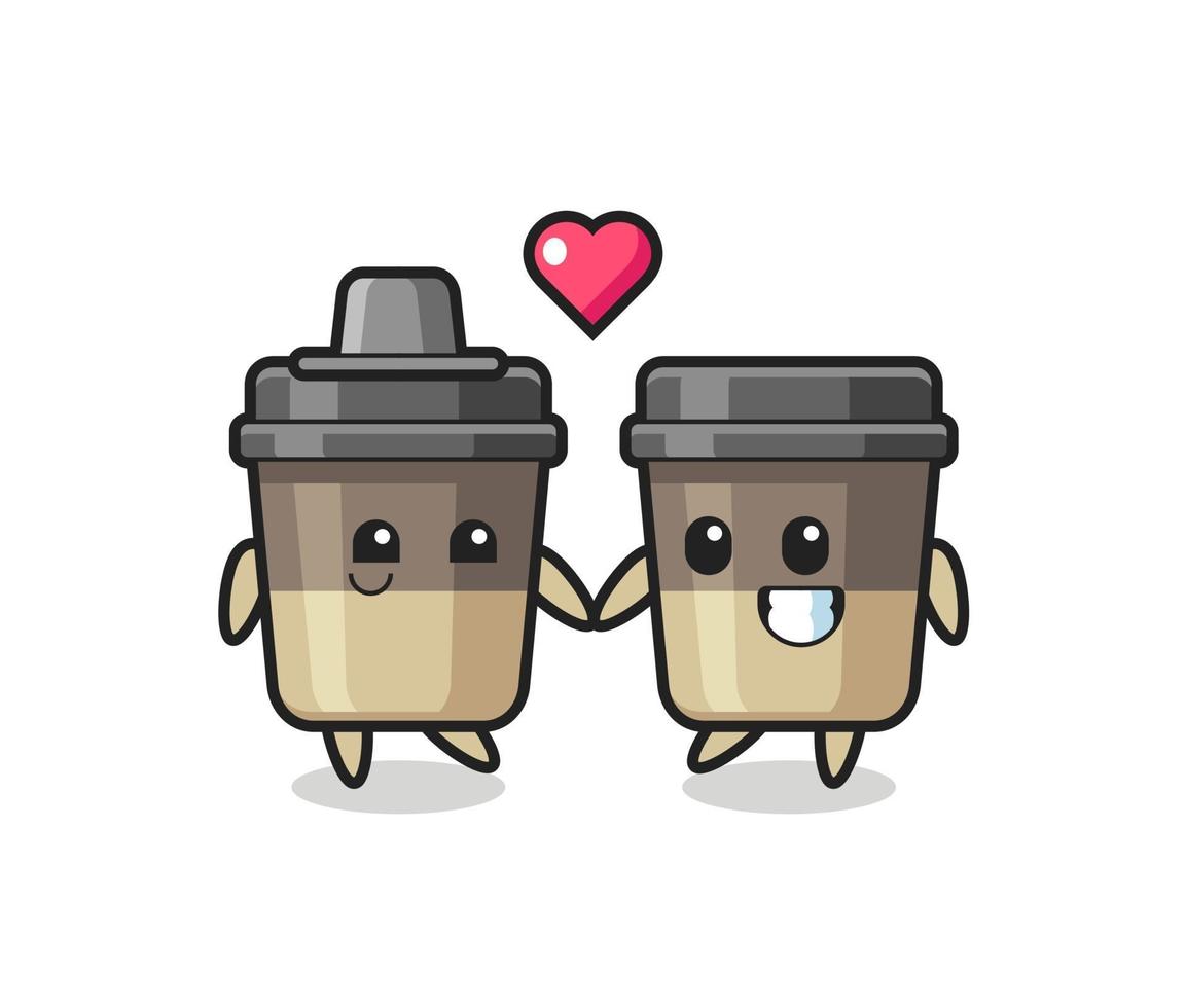 pareja de personaje de dibujos animados de taza de café con gesto de enamorarse vector