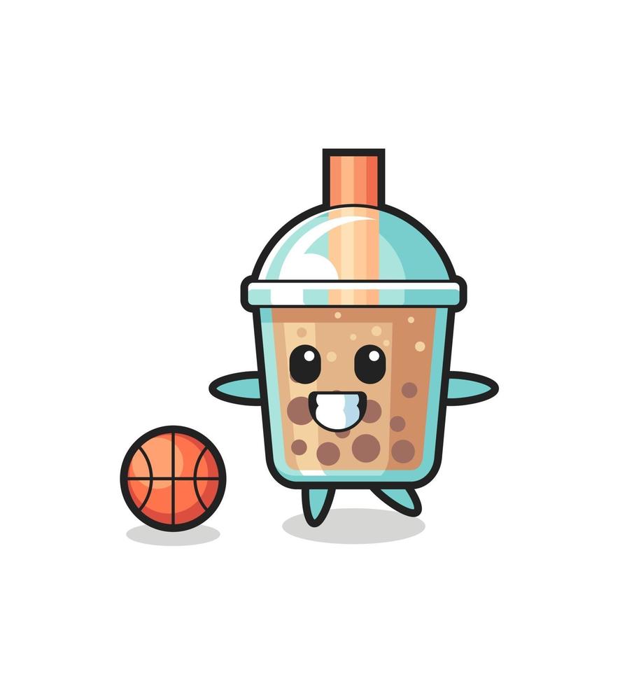 Illustration of bubble tea cartoon is playing basketball vector