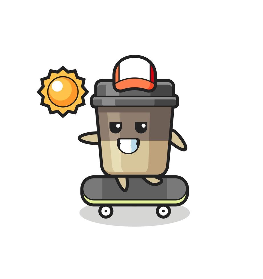 ilustración de personaje de taza de café andar en patineta vector