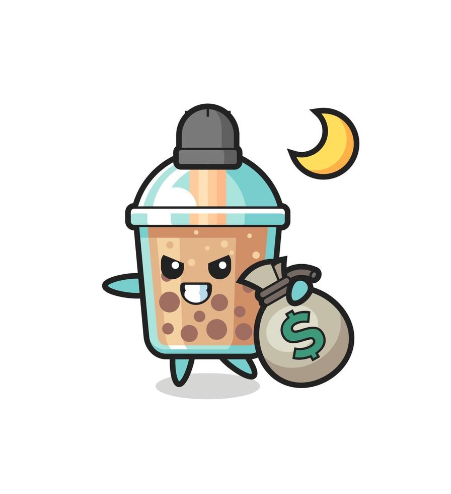 Illustration of bubble tea cartoon is stolen the money vector