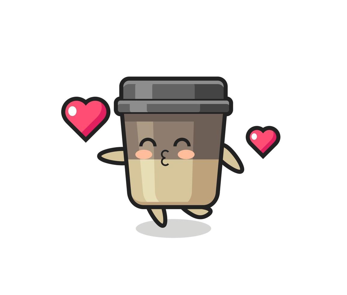 coffee cup character cartoon with kissing gesture vector