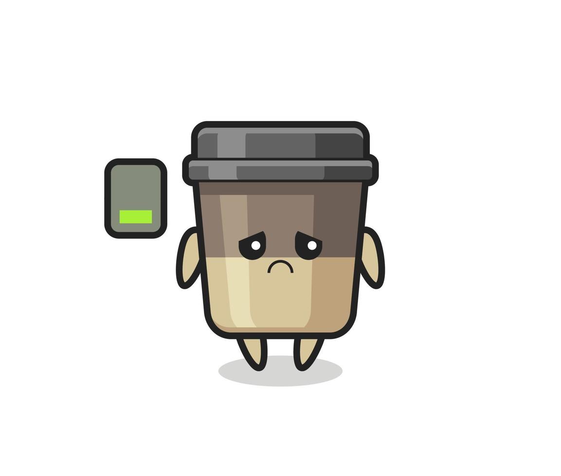 coffee cup mascot character doing a tired gesture vector