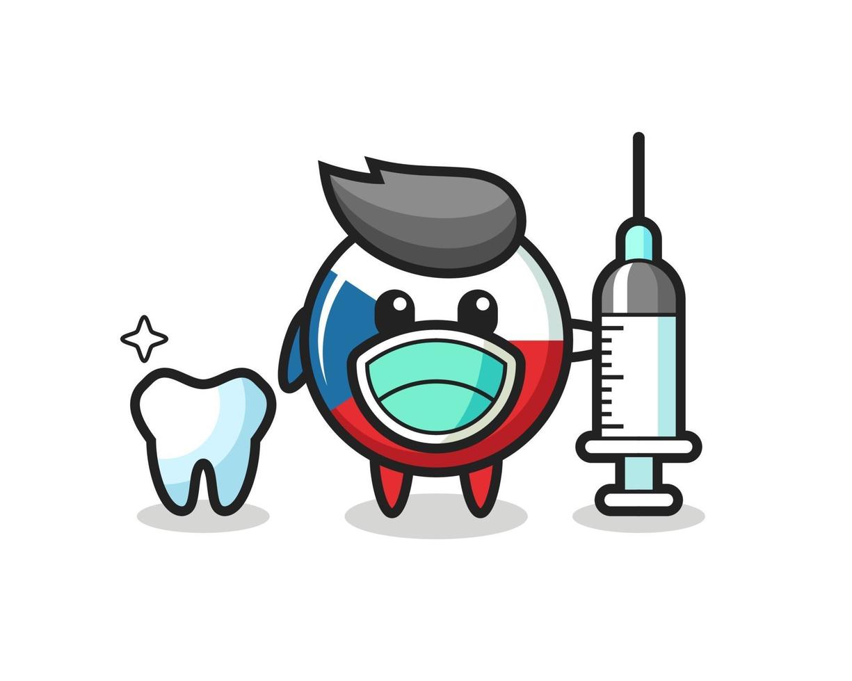 Personaje de mascota de la insignia de la bandera checa como dentista. vector