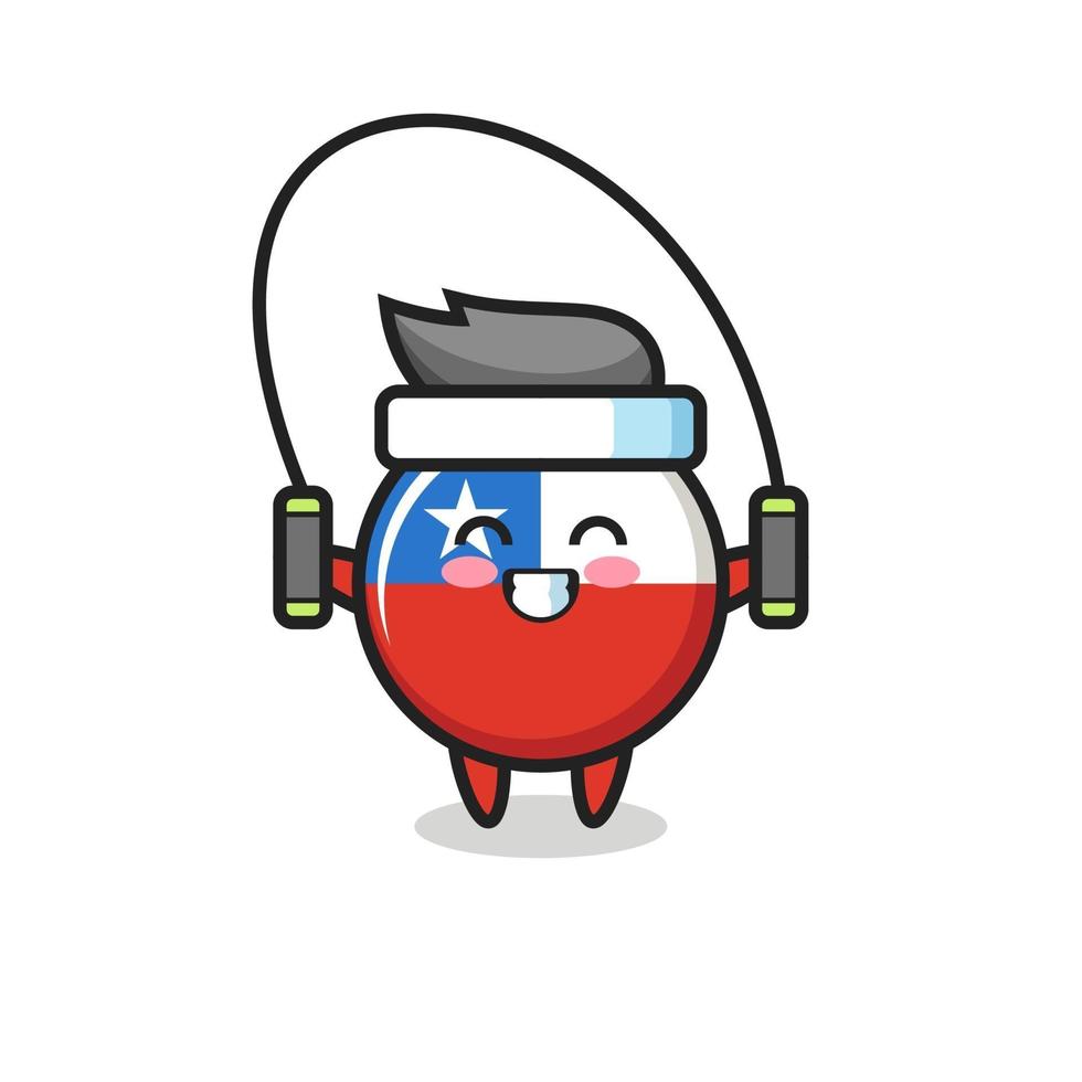 chile flag badge character cartoon with skipping rope vector