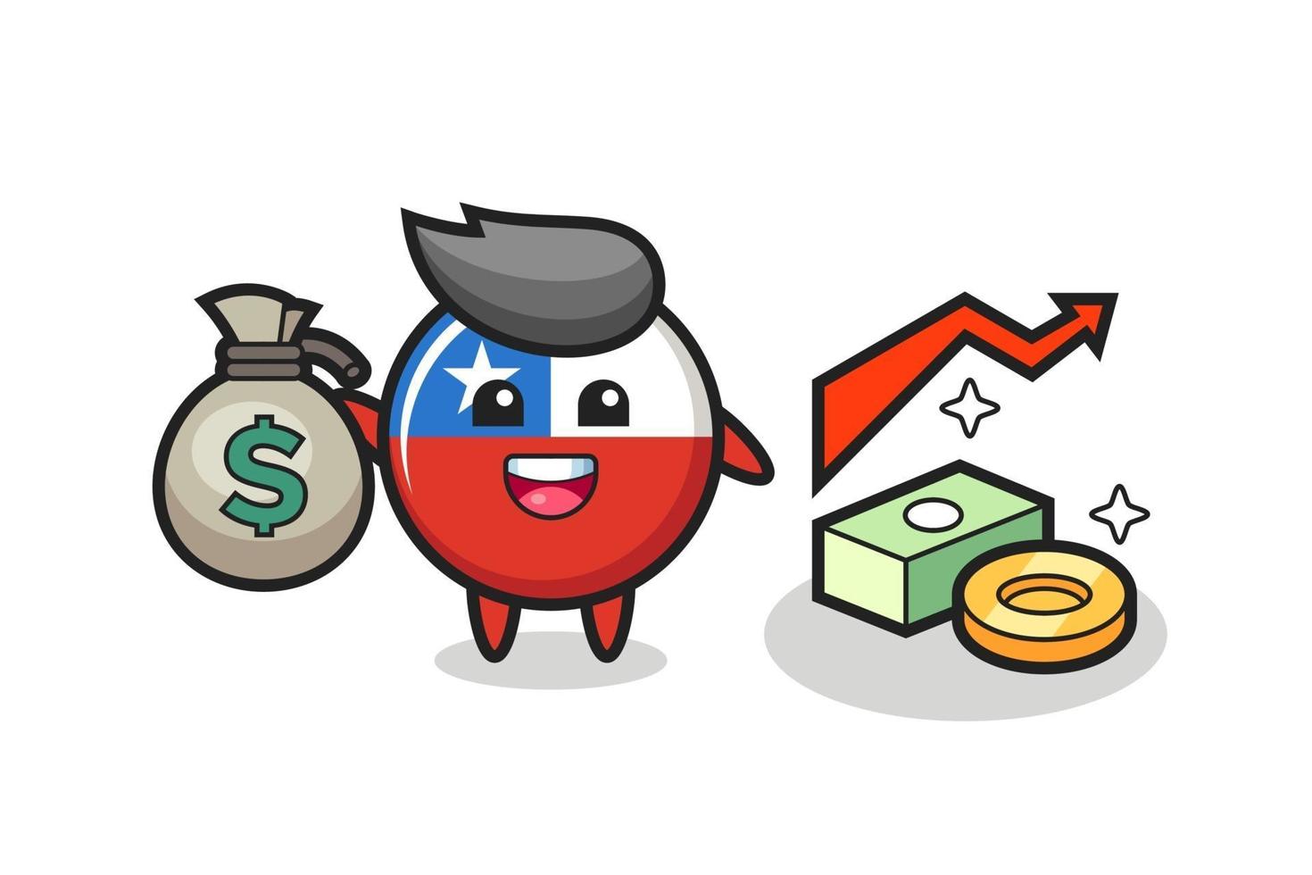 chile flag badge illustration cartoon holding money sack vector
