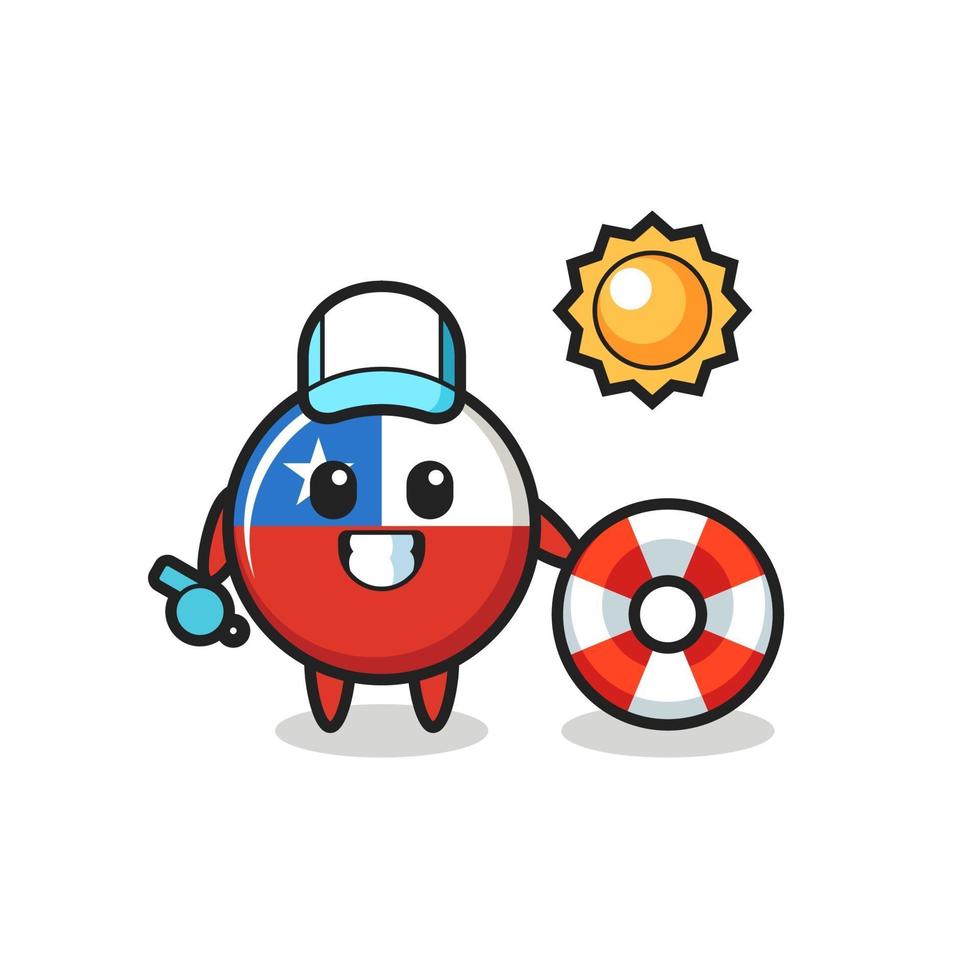 Cartoon mascot of chile flag badge as a beach guard vector