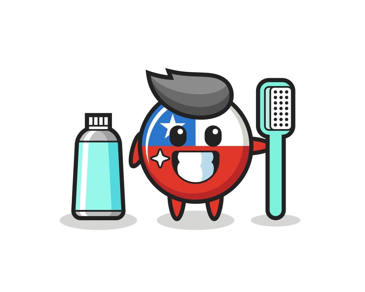 Ilustración de mascota de la insignia de la bandera de Chile con un cepillo de dientes vector