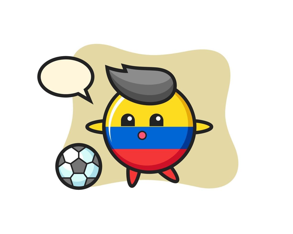 Illustration of colombia flag badge cartoon is playing soccer vector
