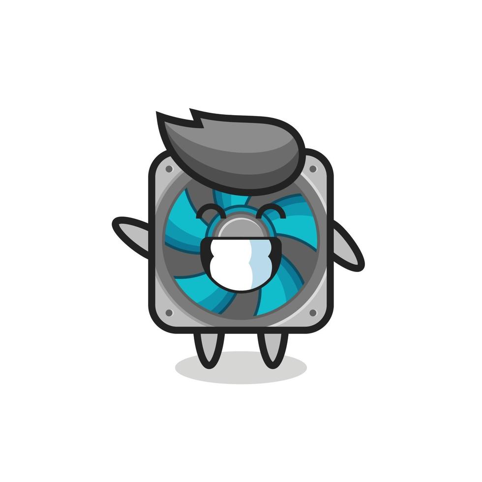 computer fan cartoon character doing wave hand gesture vector