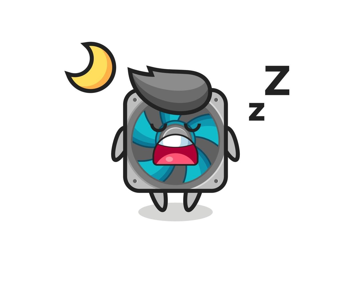 ilustración de personaje de ventilador de computadora durmiendo por la noche vector