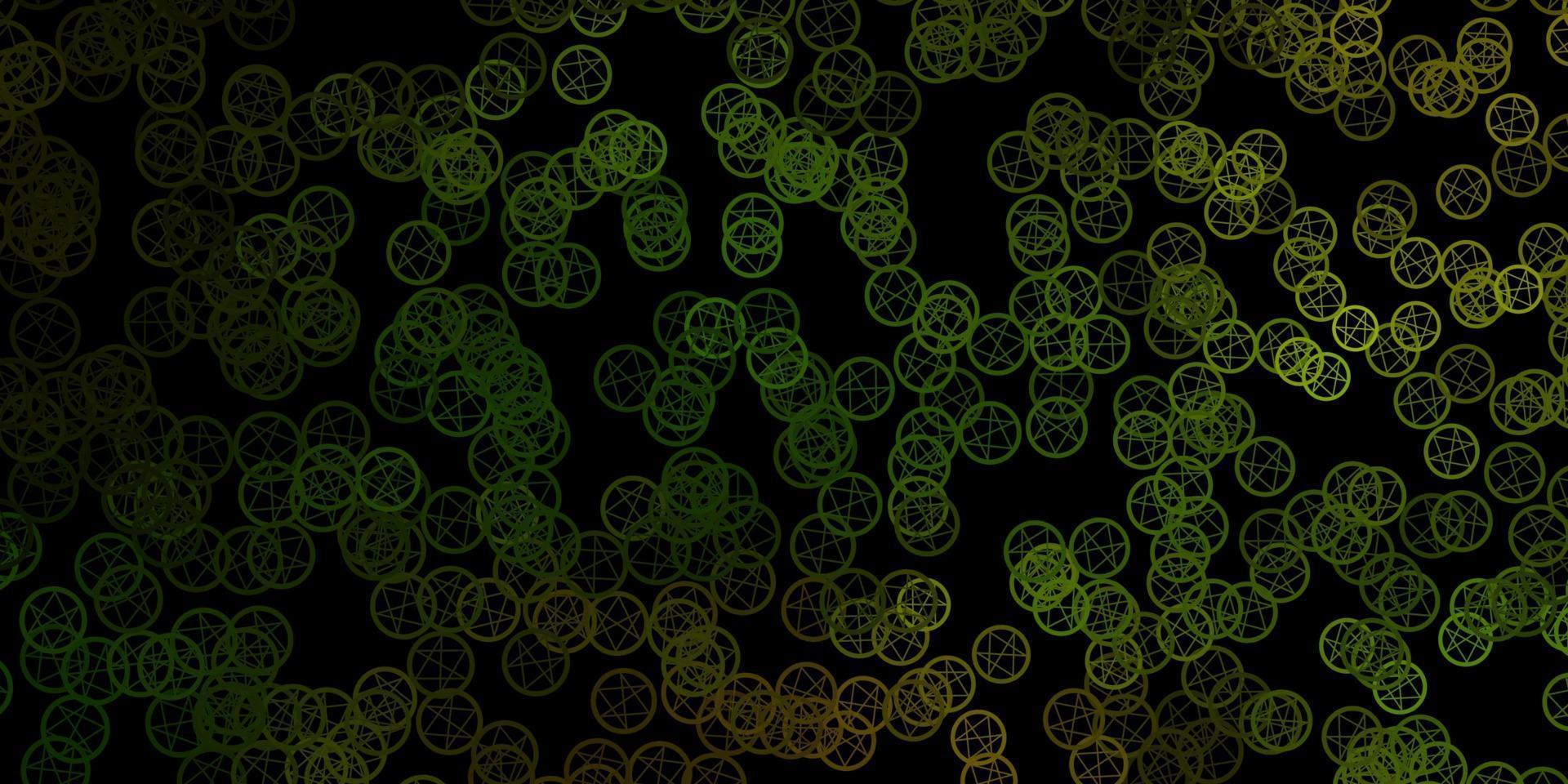 Dark Green vector background with occult symbols.