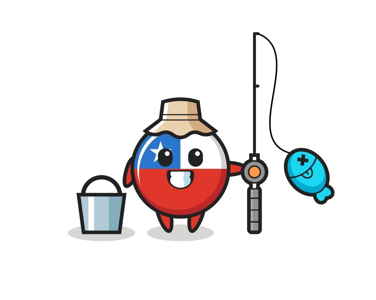 Mascot character of chile flag badge as a fisherman vector