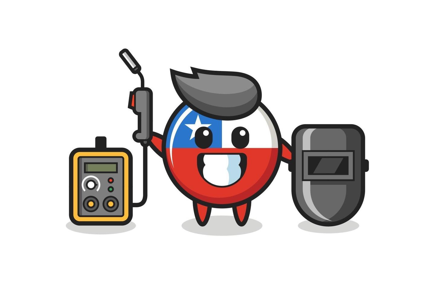 Character mascot of chile flag badge as a welder vector