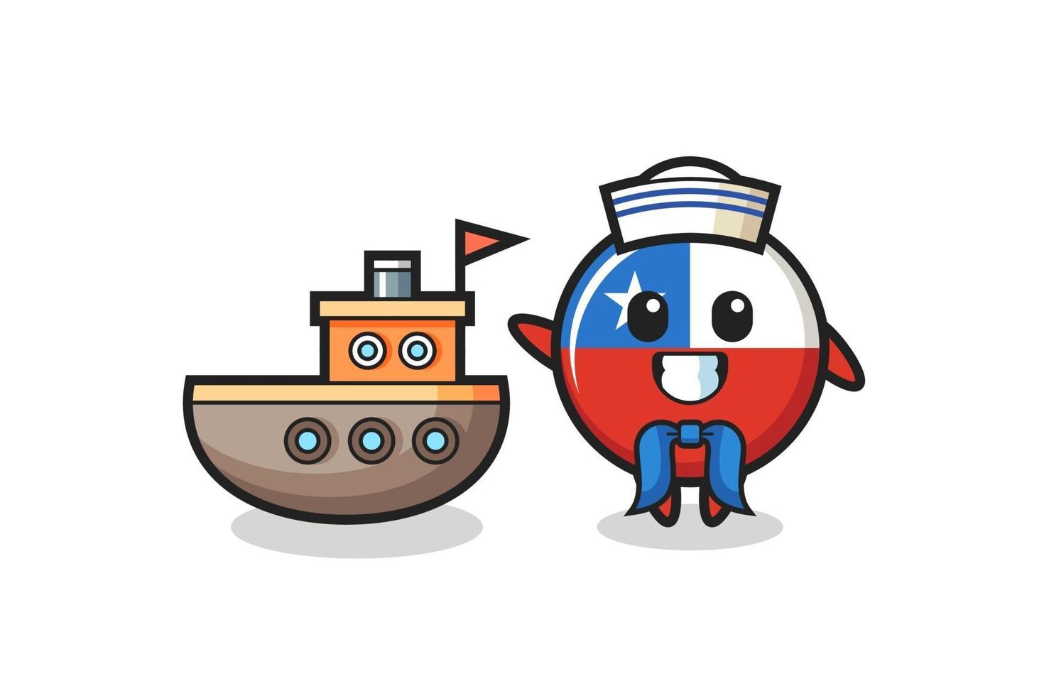 Character mascot of chile flag badge as a sailor man vector