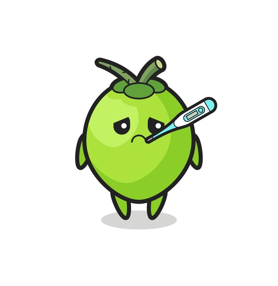 coconut mascot character with fever condition vector