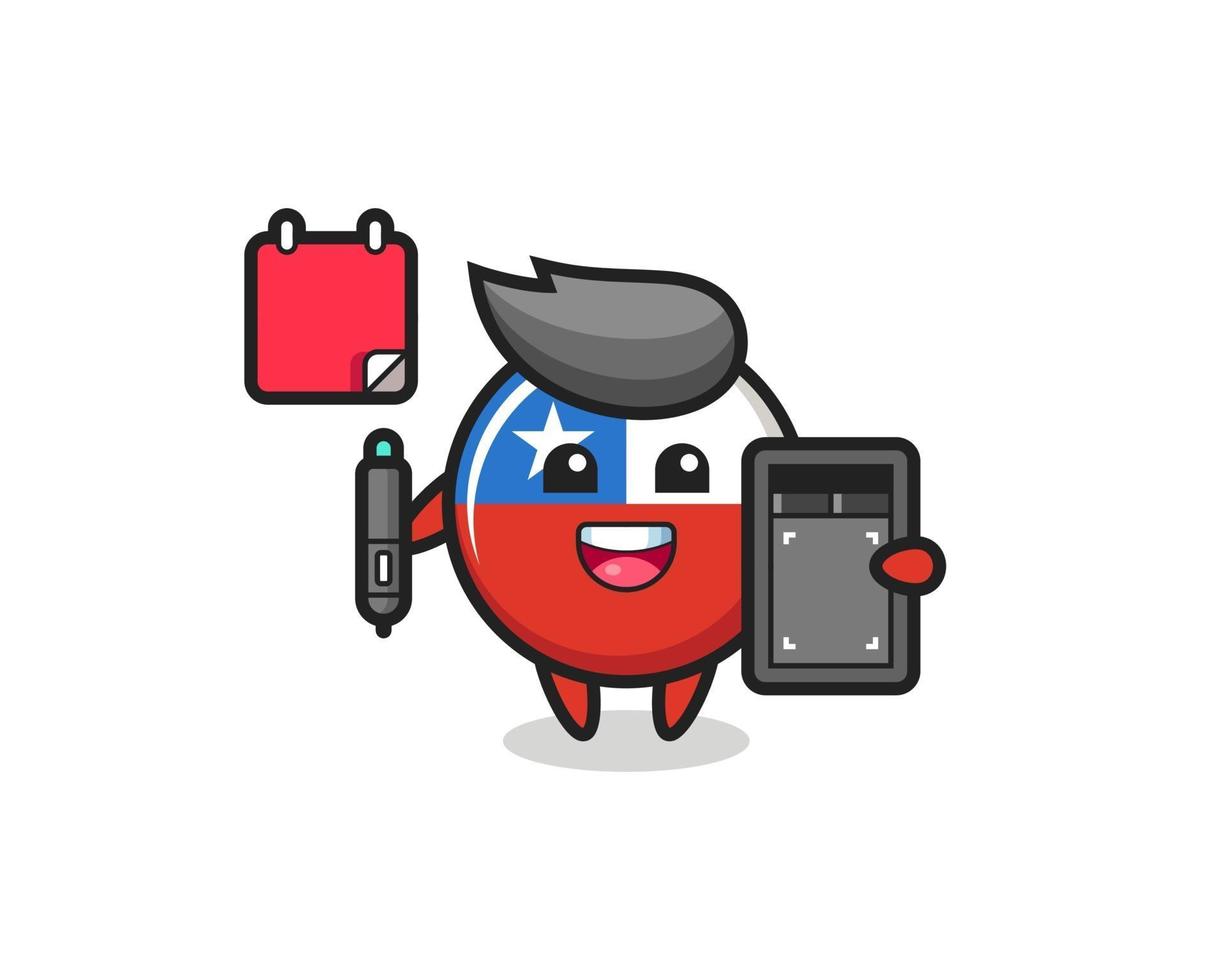 Illustration of chile flag badge mascot as a graphic designer vector