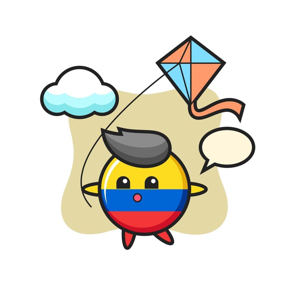 colombia flag badge mascot illustration is playing kite vector