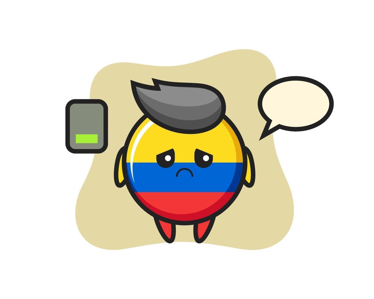 colombia flag badge mascot character doing a tired gesture vector