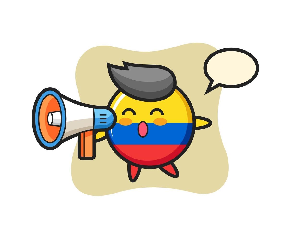 colombia flag badge character illustration holding a megaphone vector