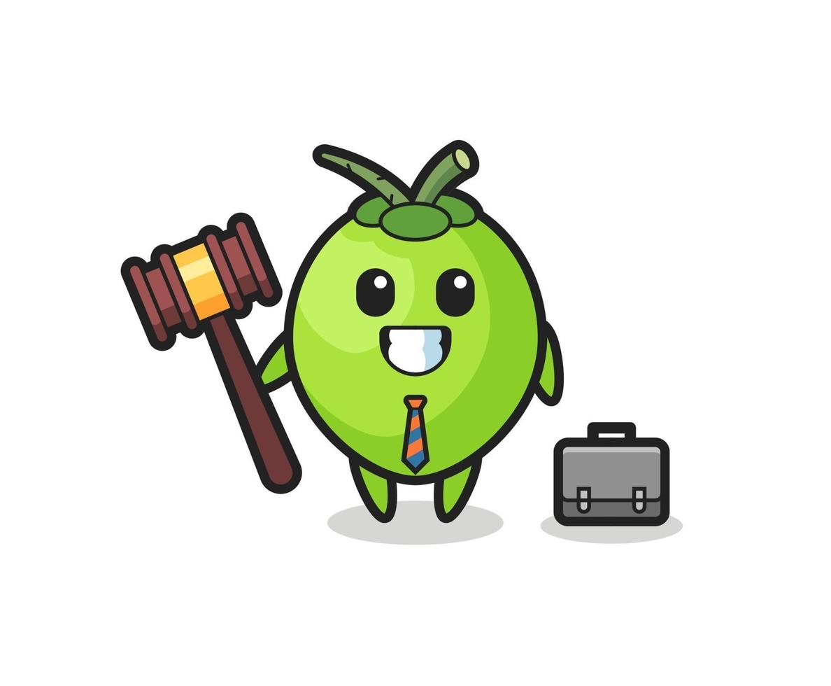 Ilustración de la mascota del coco como abogado. vector