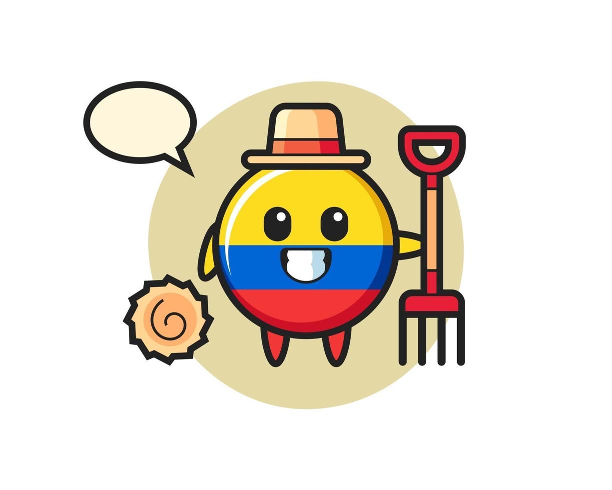 Personaje de mascota de la insignia de la bandera de Colombia como agricultor. vector