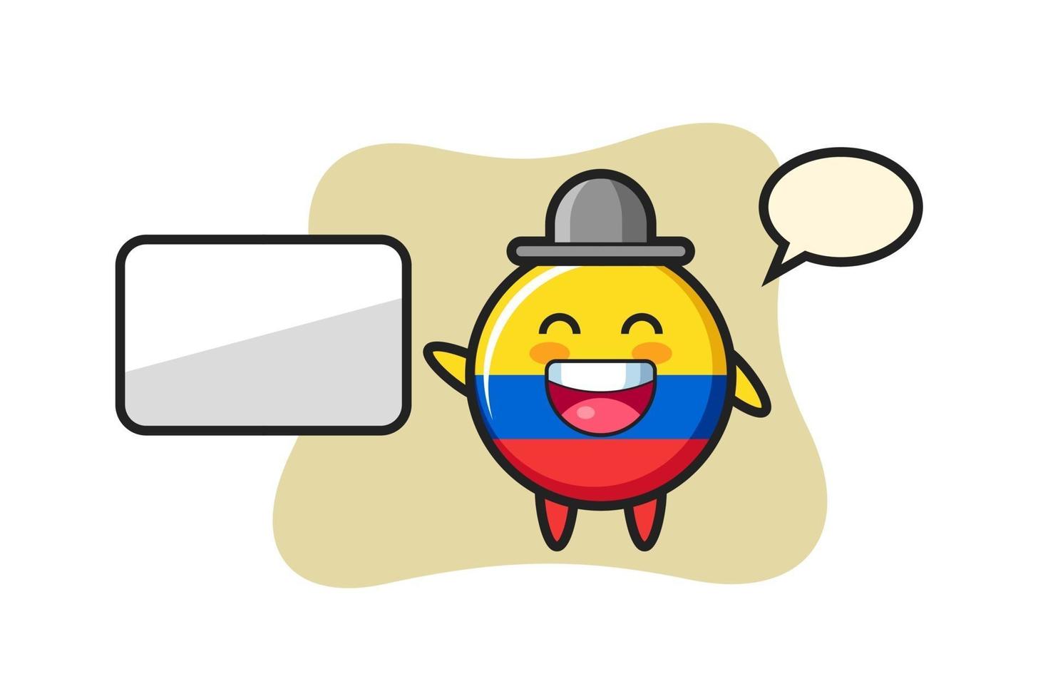 ilustración de dibujos animados de la insignia de la bandera de colombia haciendo una presentación vector