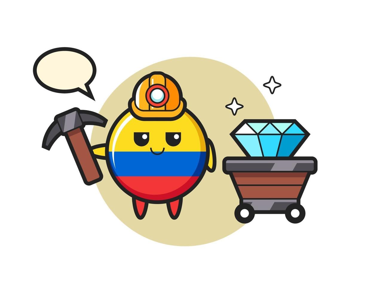 Ilustración de personaje de la insignia de la bandera de Colombia como minero vector