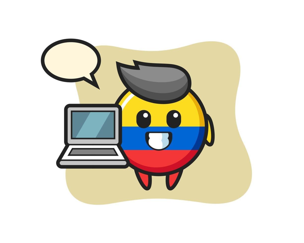 Mascot Illustration of colombia flag badge with a laptop vector