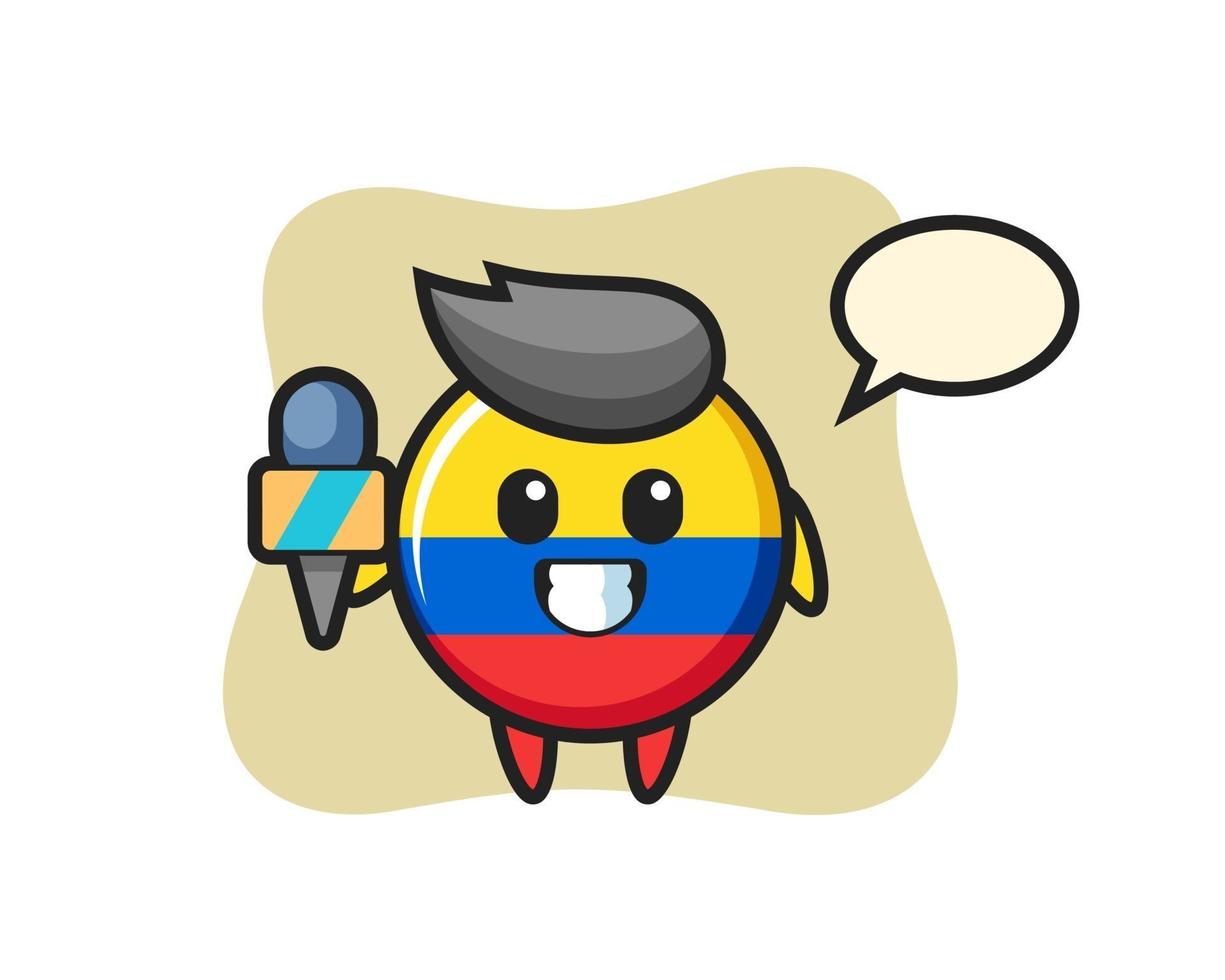 Character mascot of colombia flag badge as a news reporter vector