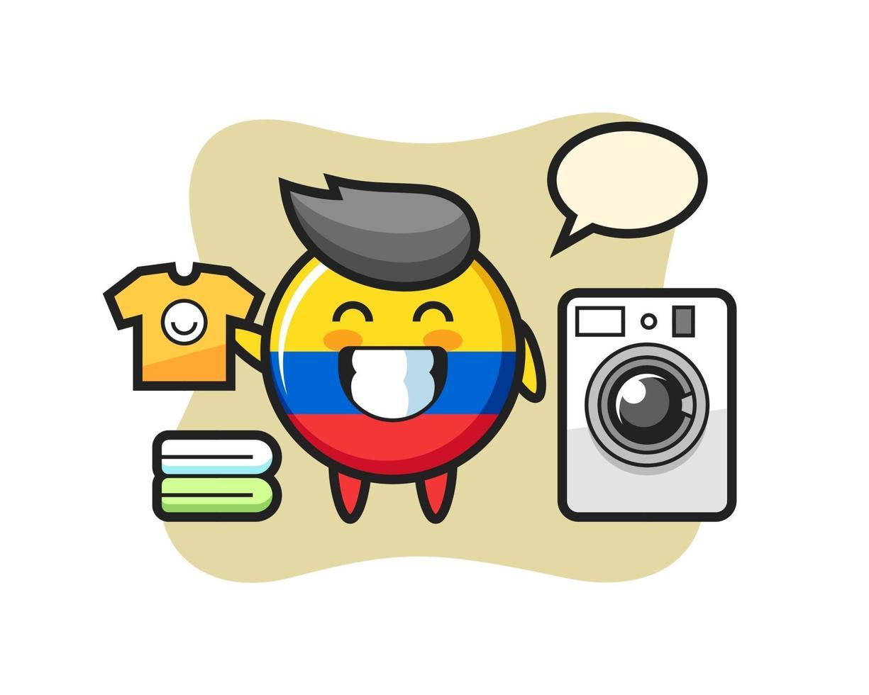 mascota, caricatura, de, colombia, bandera, insignia, con, lavadora vector