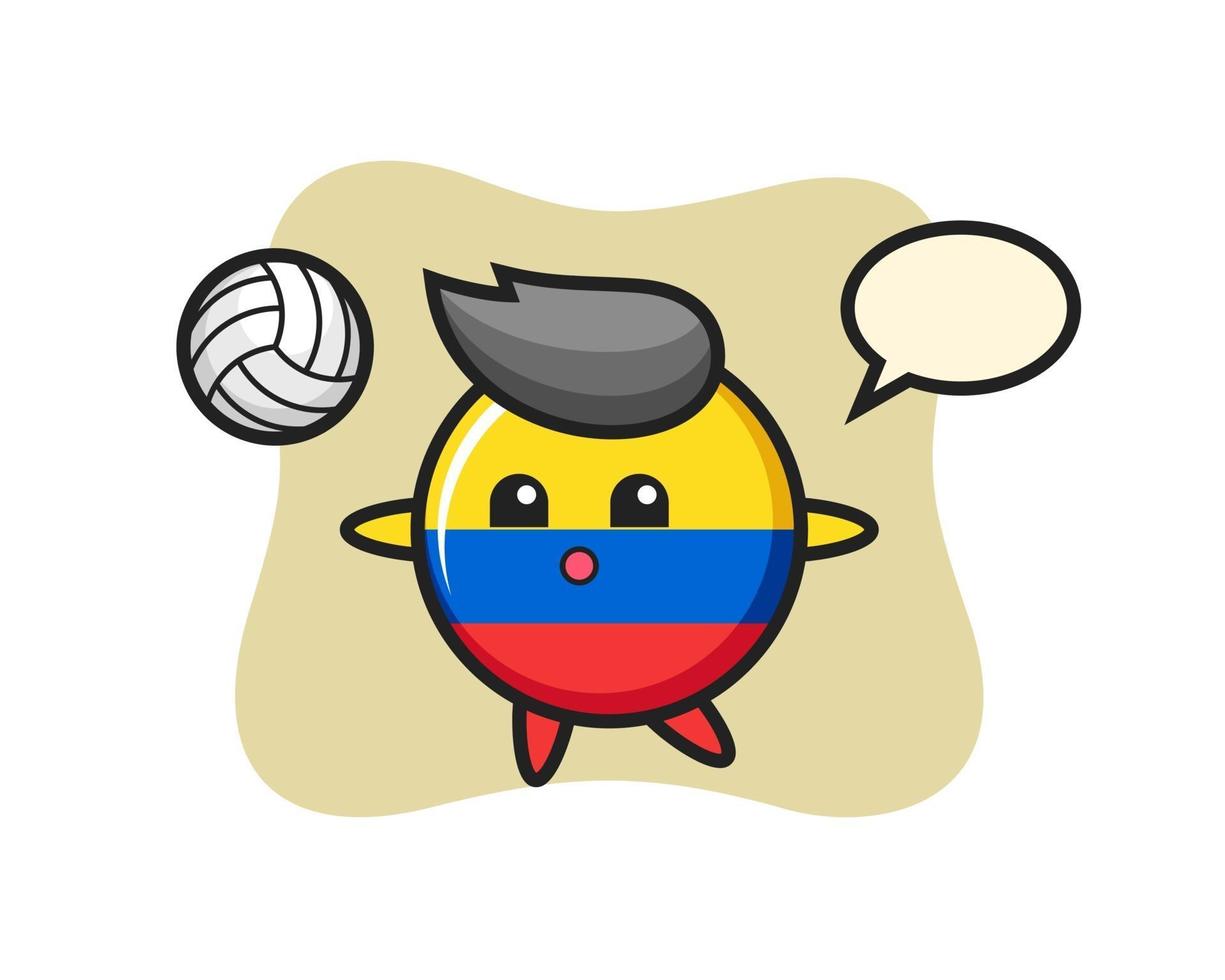 personaje de dibujos animados de la insignia de la bandera de colombia está jugando voleibol vector
