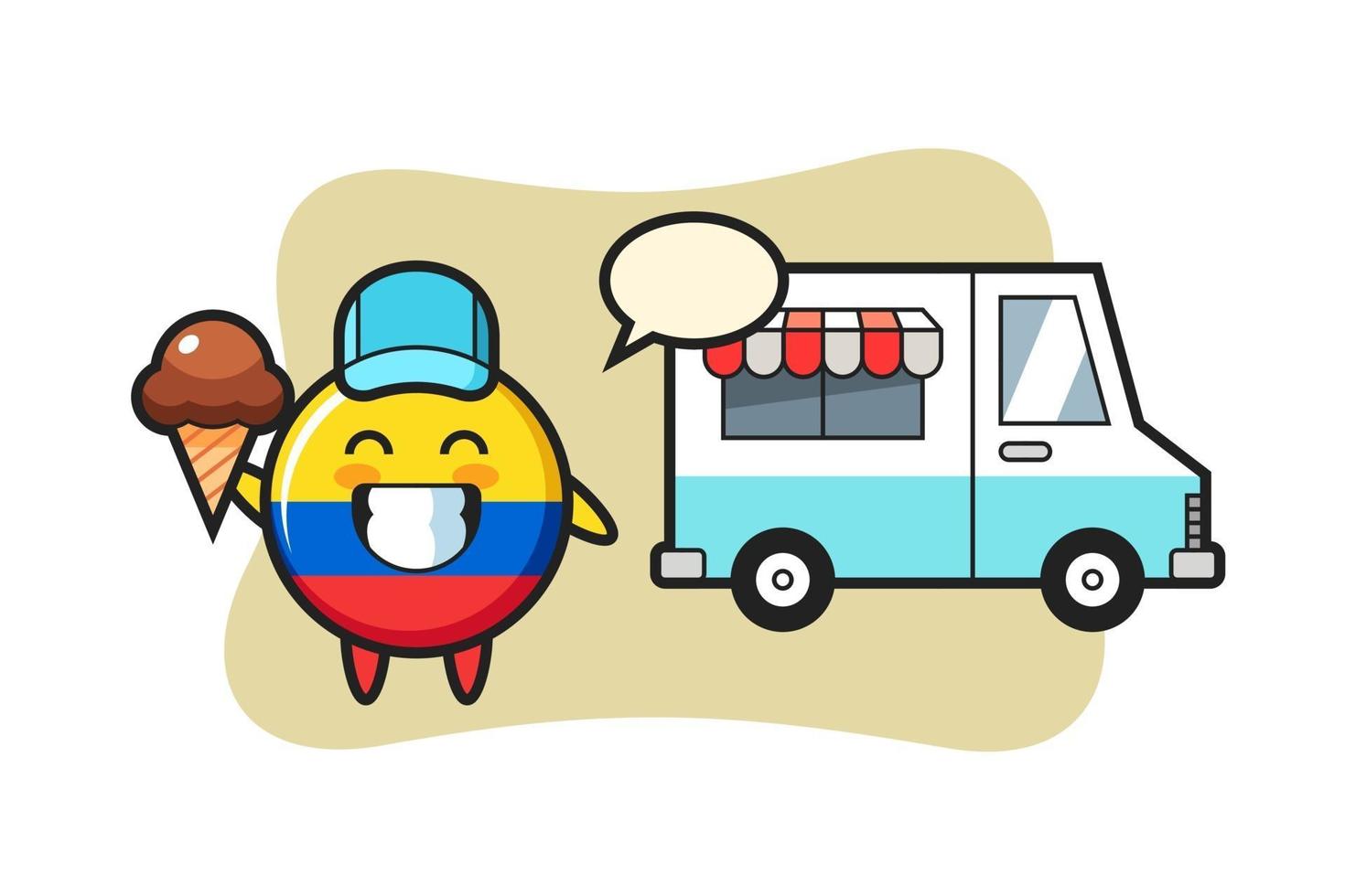 mascota, caricatura, de, colombia, bandera, insignia, con, camión de helados vector