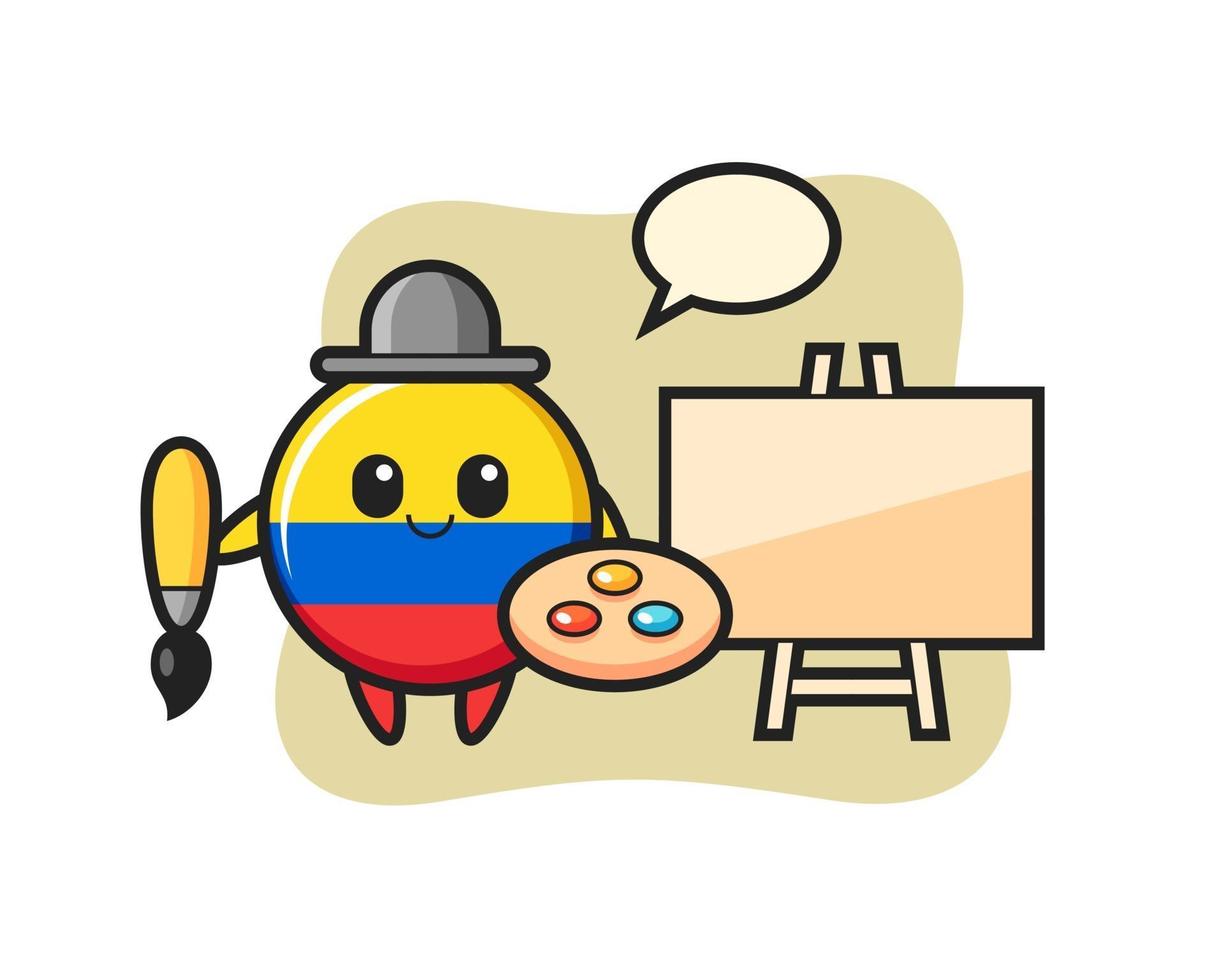 Ilustración de la mascota de la insignia de la bandera de Colombia como pintor vector