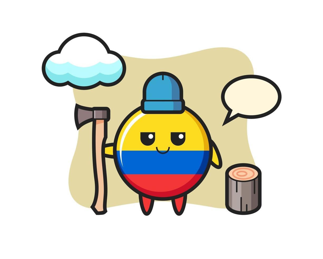 Character cartoon of colombia flag badge as a woodcutter vector