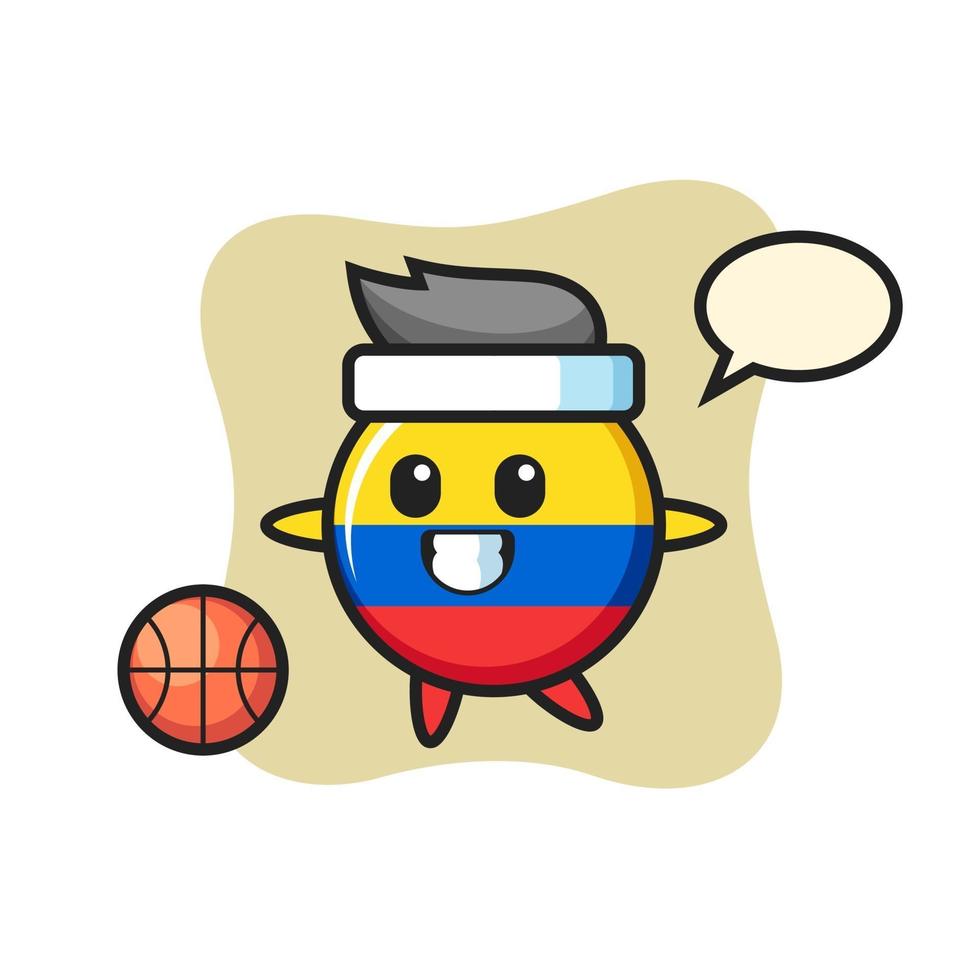 Illustration of colombia flag badge cartoon is playing basketball vector